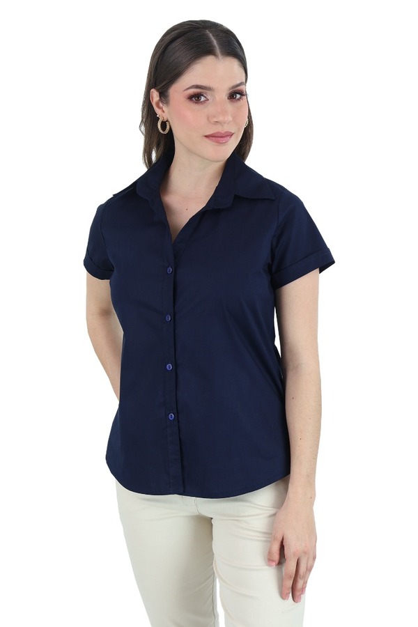 Blusa Para Uniforme Manga Corta Azul Marino Con Botones De Dama